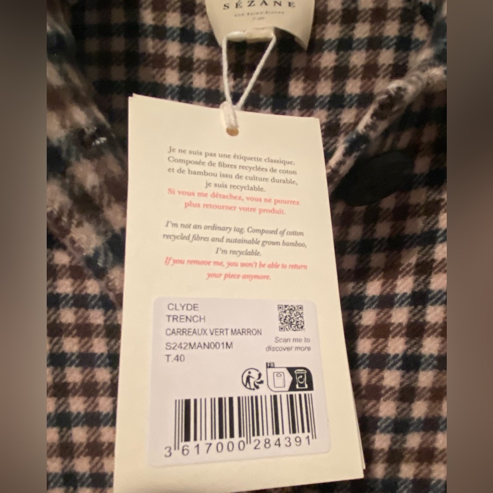 Sezane Clyde Wool Checkered Trench Coat - Picture 6 of 9